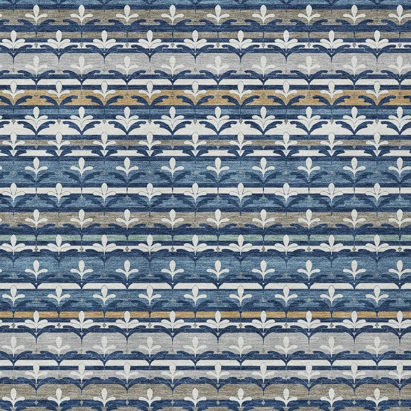 8' X 10' Navy Blue And Blue Damask Washable Indoor Outdoor Area Rug Homeroots Outdoor