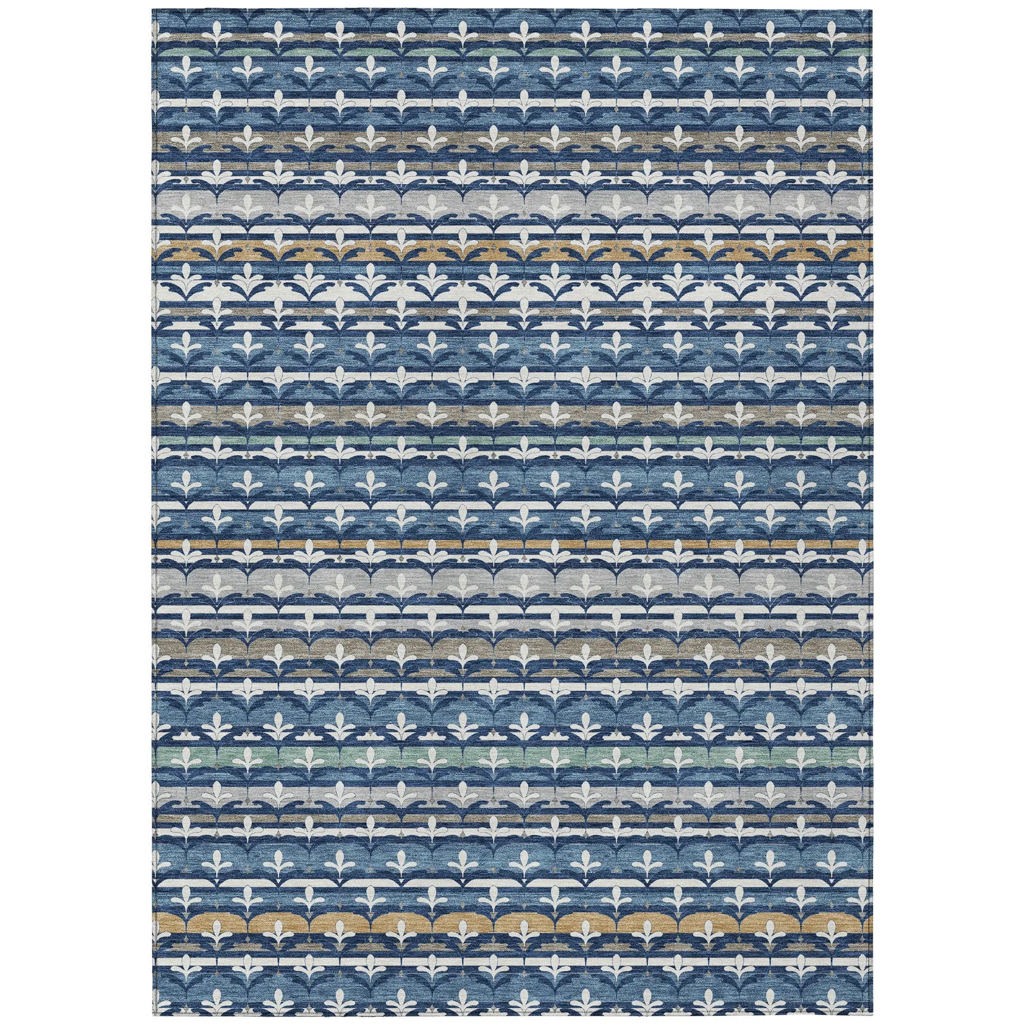 8' X 10' Navy Blue And Blue Damask Washable Indoor Outdoor Area Rug Homeroots Outdoor