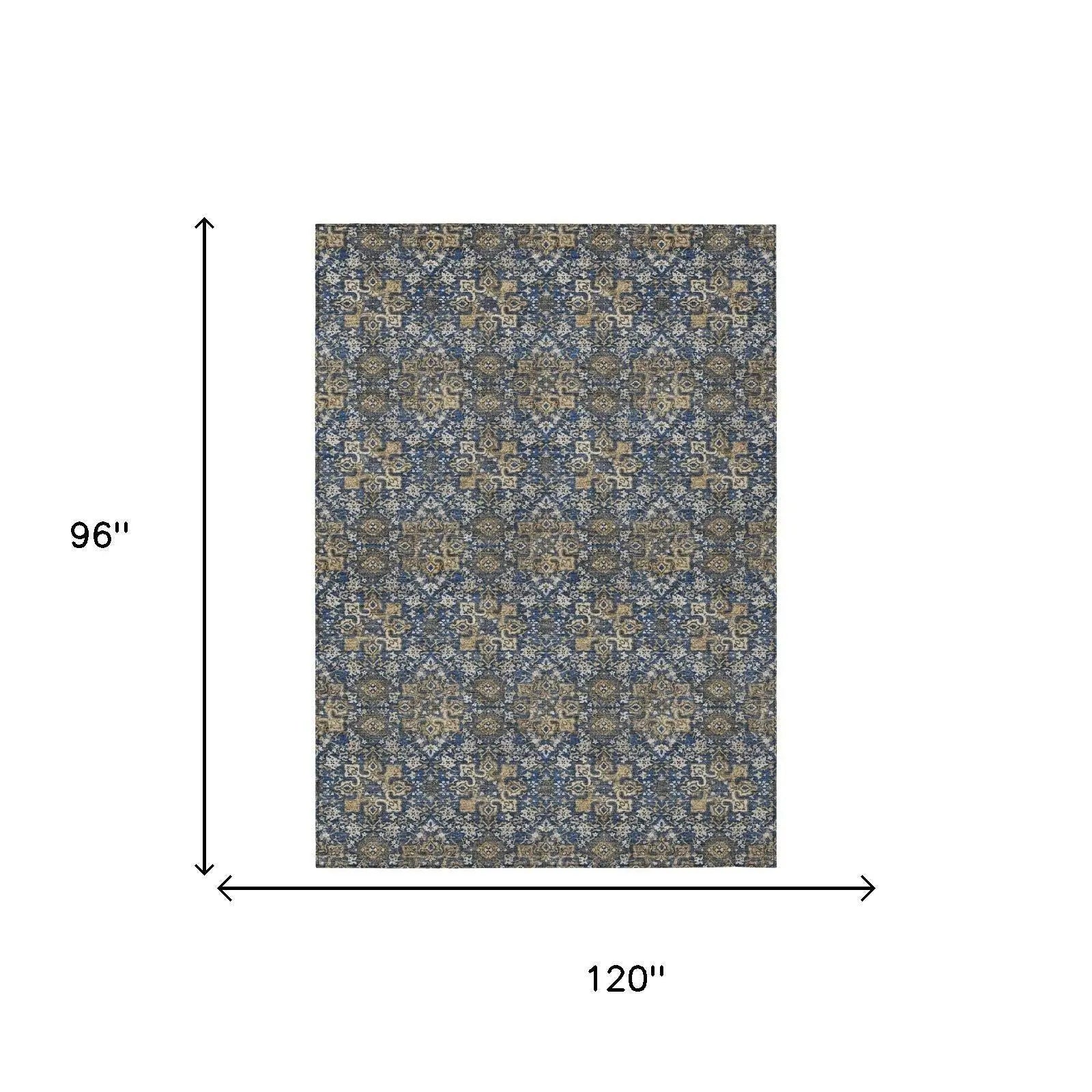 8' X 10' Navy Blue And Blue Damask Washable Indoor Outdoor Area Rug Homeroots Outdoor