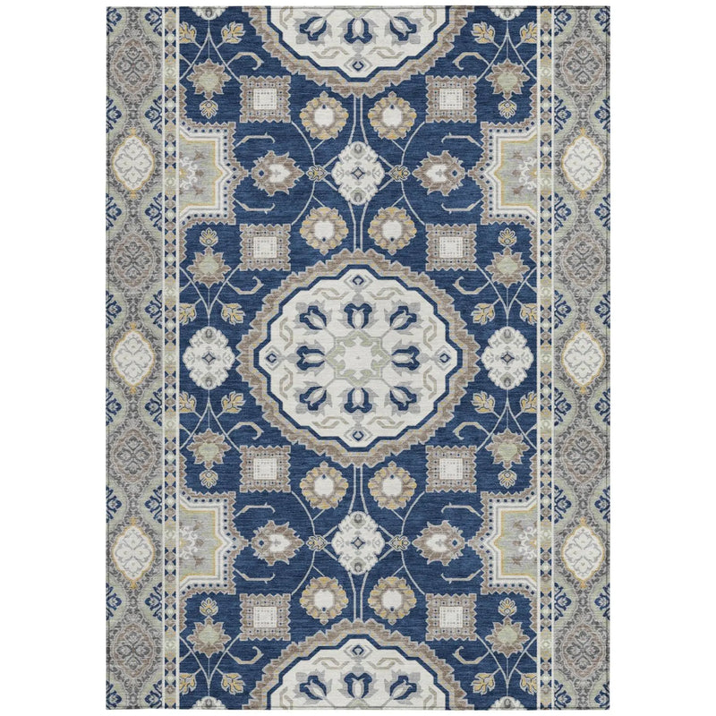 8' X 10' Navy Blue And Blue Floral Medallion Washable Indoor Outdoor Area Rug Homeroots Outdoor
