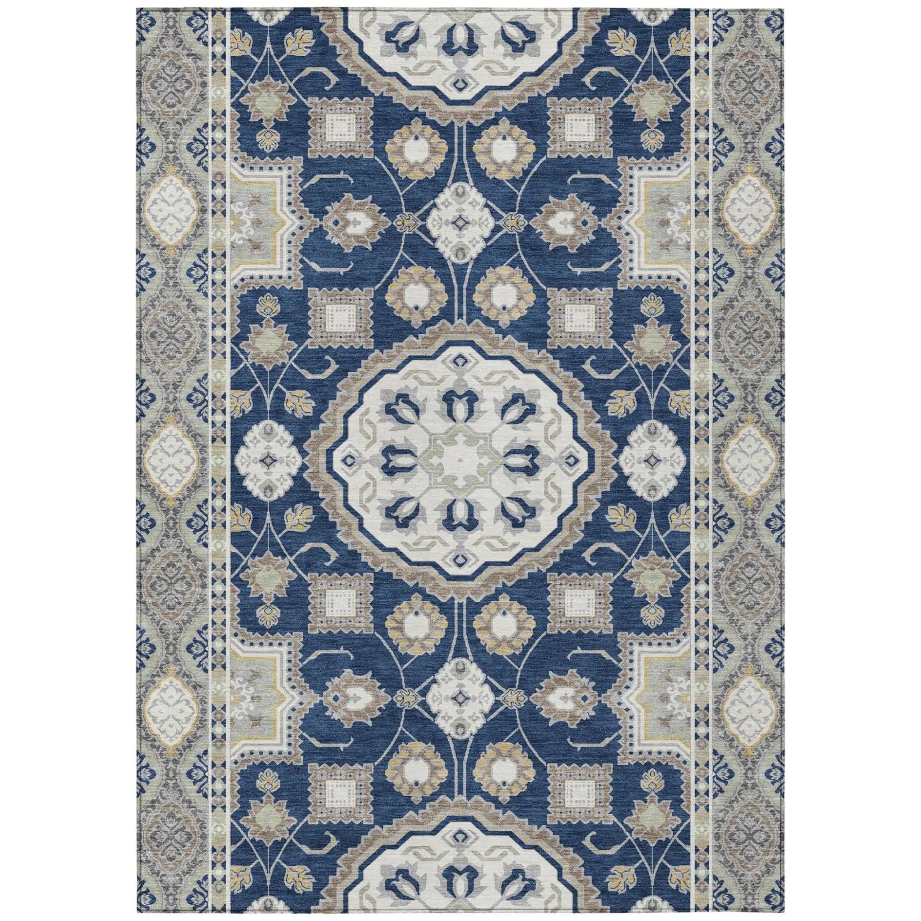 8' X 10' Navy Blue And Blue Floral Medallion Washable Indoor Outdoor Area Rug Homeroots Outdoor