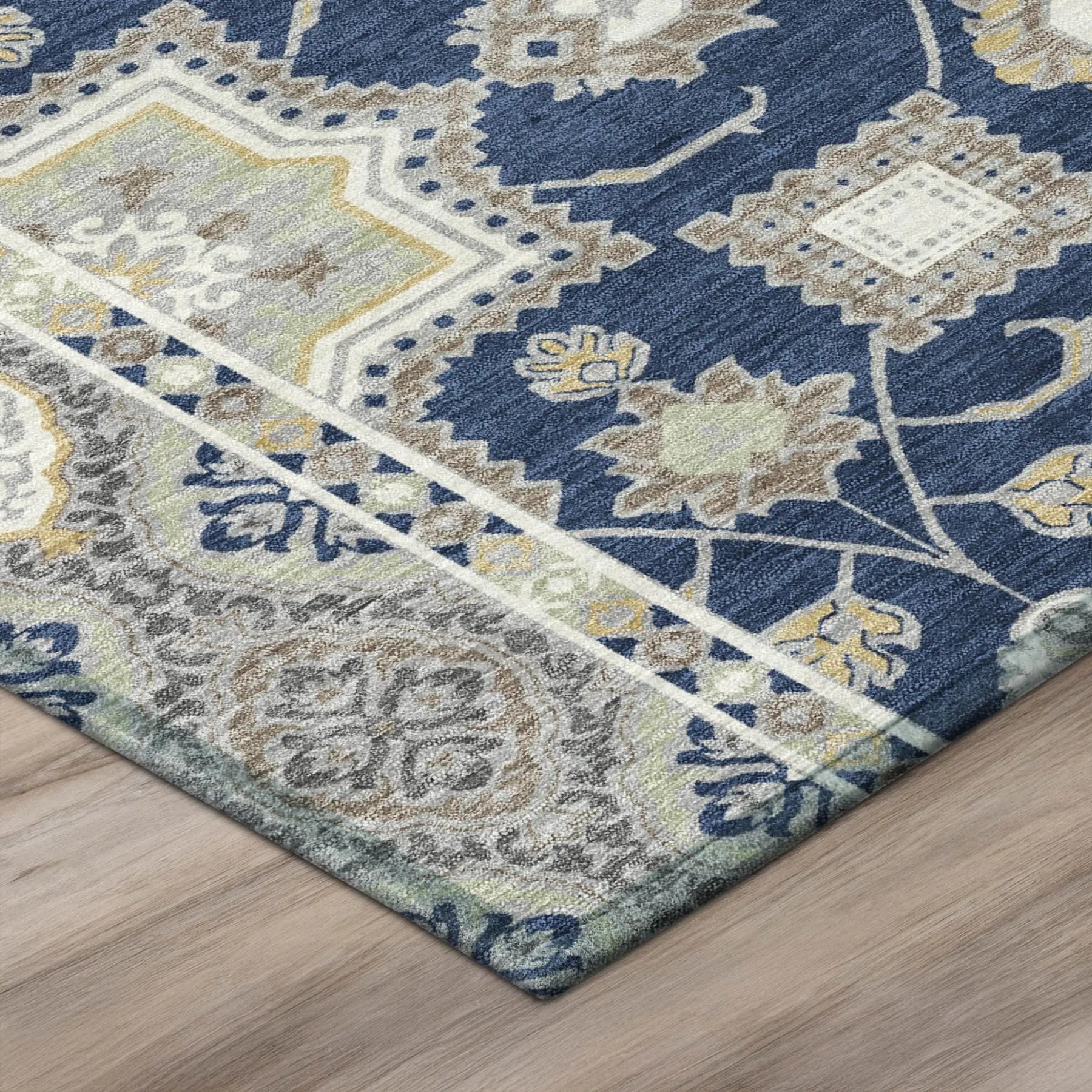 8' X 10' Navy Blue And Blue Floral Medallion Washable Indoor Outdoor Area Rug Homeroots Outdoor