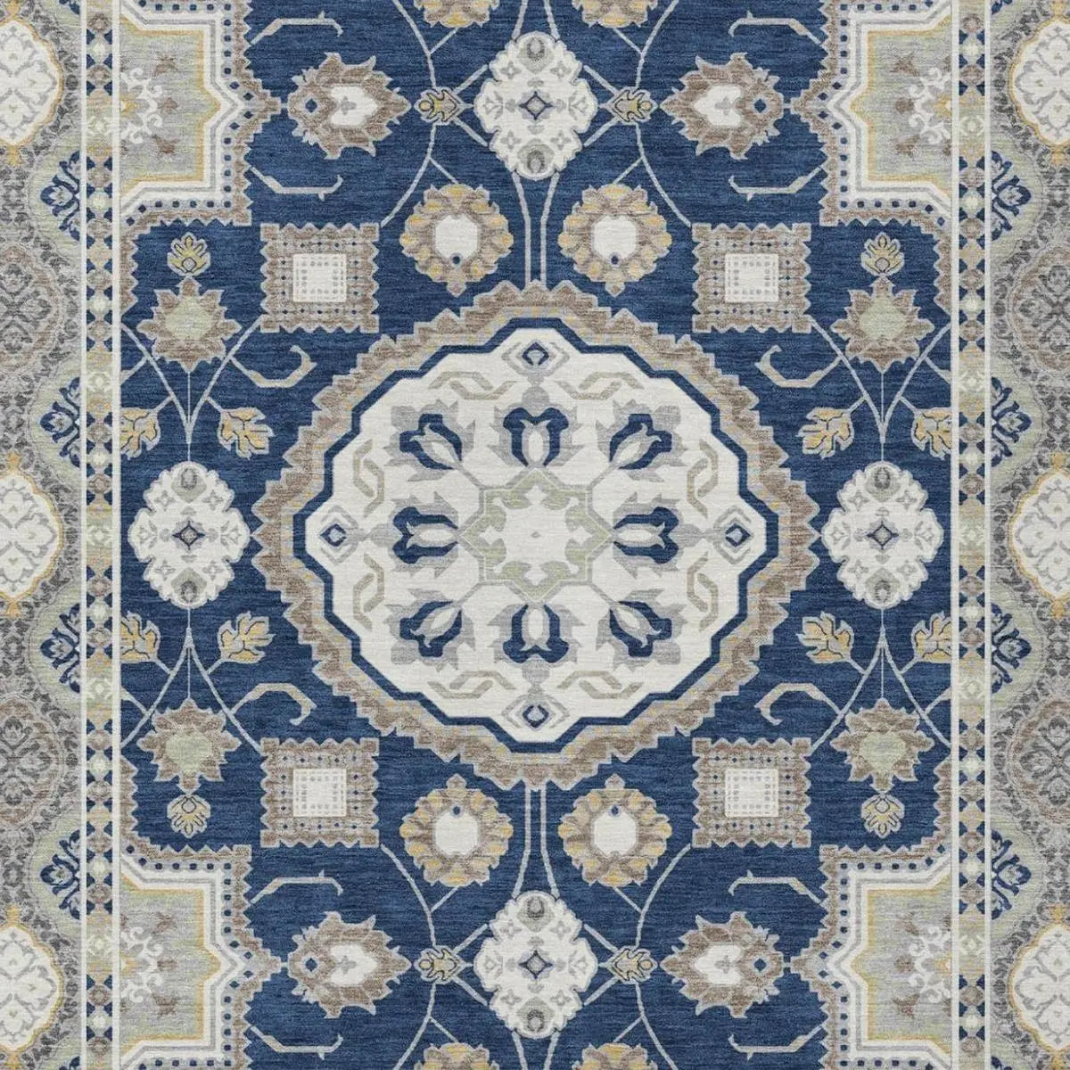 8' X 10' Navy Blue And Blue Floral Medallion Washable Indoor Outdoor Area Rug Homeroots Outdoor
