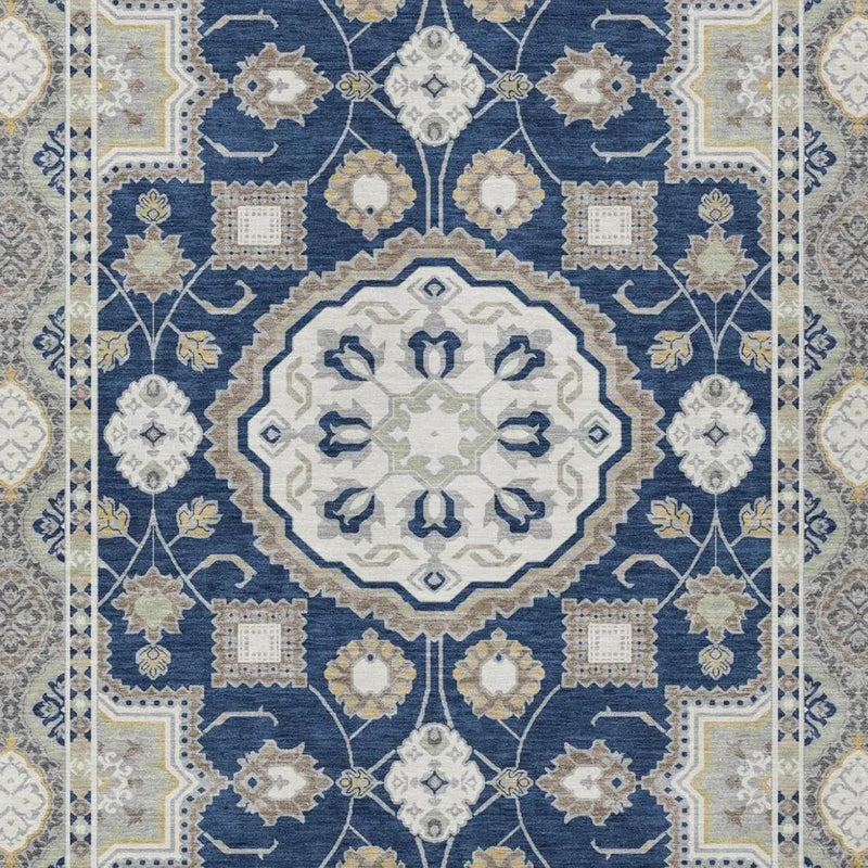 8' X 10' Navy Blue And Blue Floral Medallion Washable Indoor Outdoor Area Rug Homeroots Outdoor