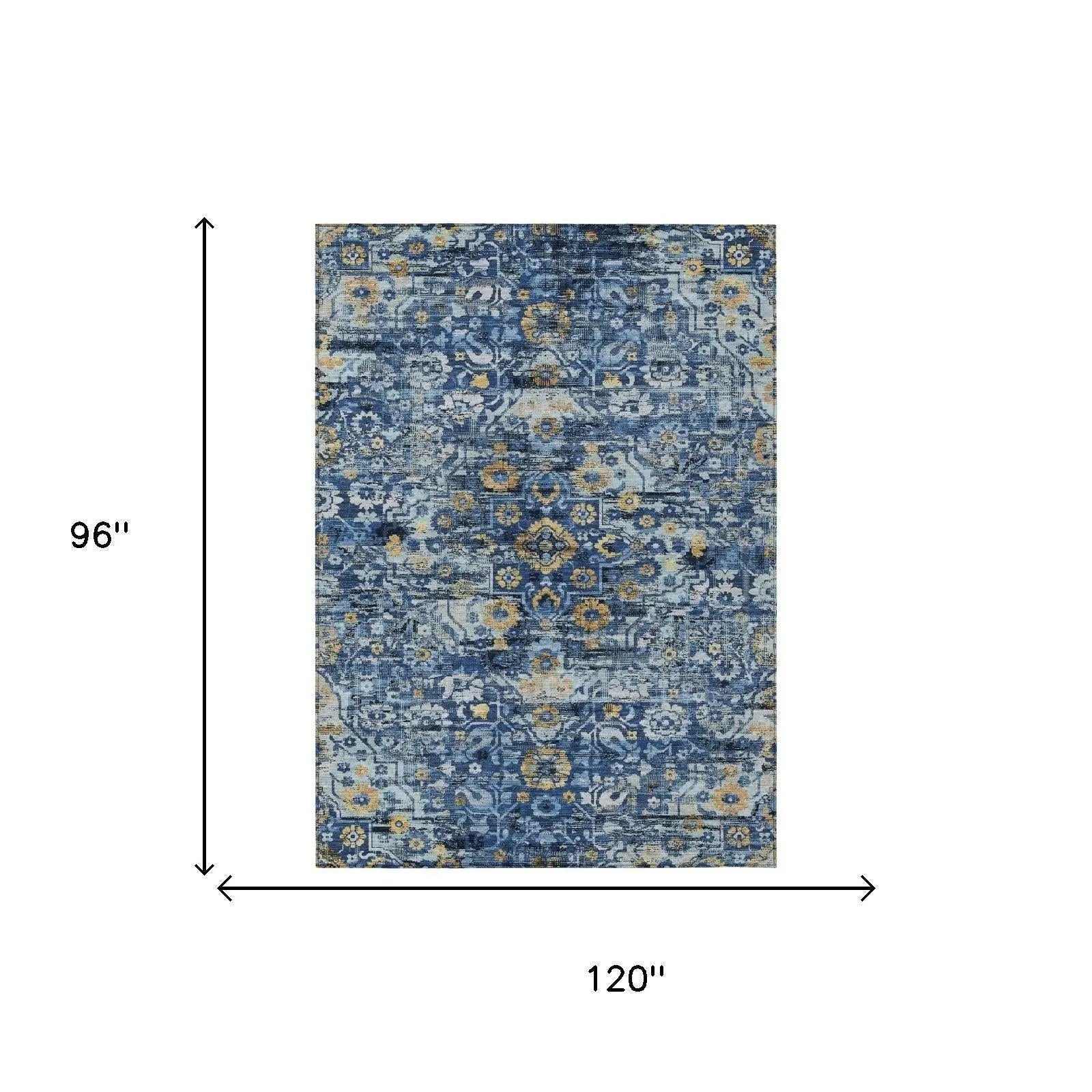8' X 10' Navy Blue And Blue Floral Medallion Washable Indoor Outdoor Area Rug Homeroots Outdoor