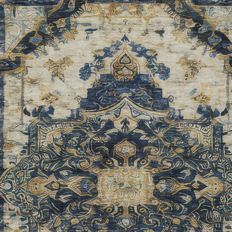 8' X 10' Navy Blue And Blue Floral Medallion Washable Indoor Outdoor Area Rug Homeroots Outdoor