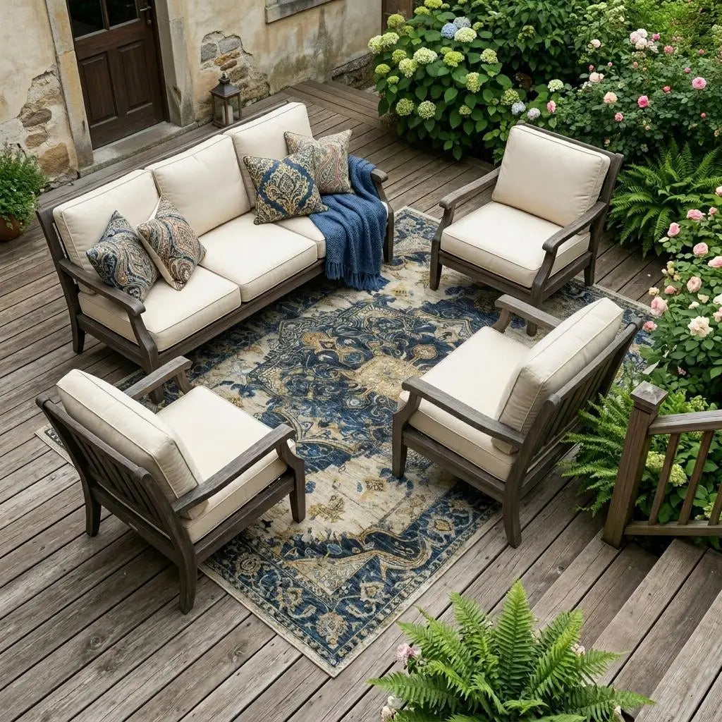 8' X 10' Navy Blue And Blue Floral Medallion Washable Indoor Outdoor Area Rug Homeroots Outdoor