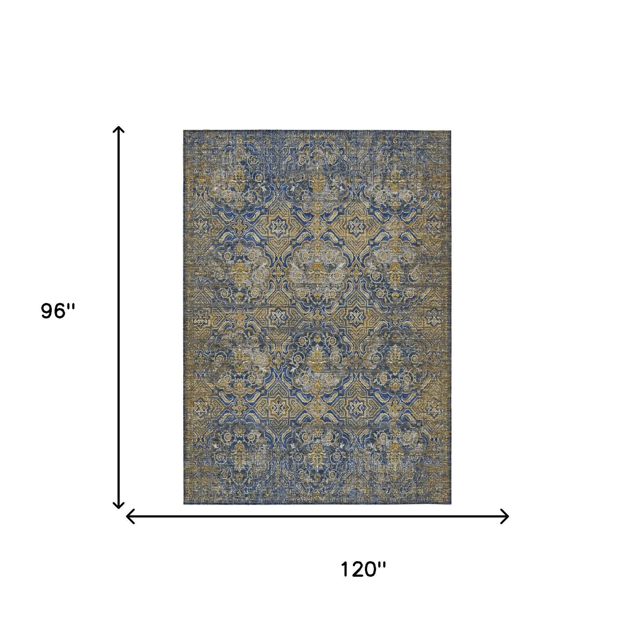 8' X 10' Navy Blue And Blue Floral Washable Indoor Outdoor Area Rug Homeroots Outdoor