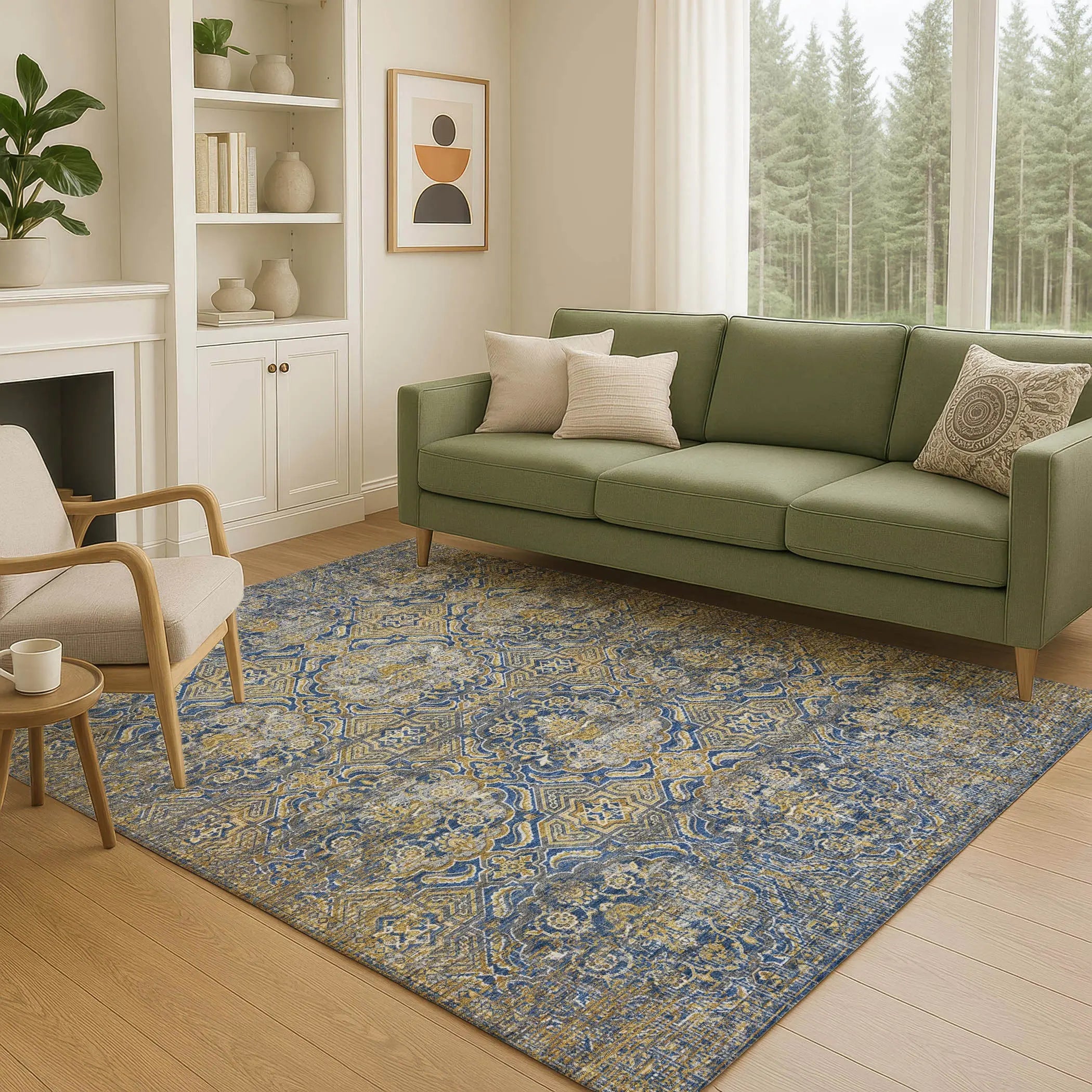 8' X 10' Navy Blue And Blue Floral Washable Indoor Outdoor Area Rug Homeroots Outdoor
