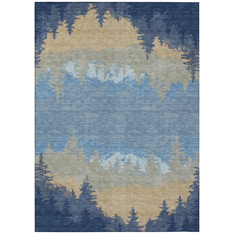8' X 10' Navy Blue And Blue Floral Washable Indoor Outdoor Area Rug Homeroots Outdoor