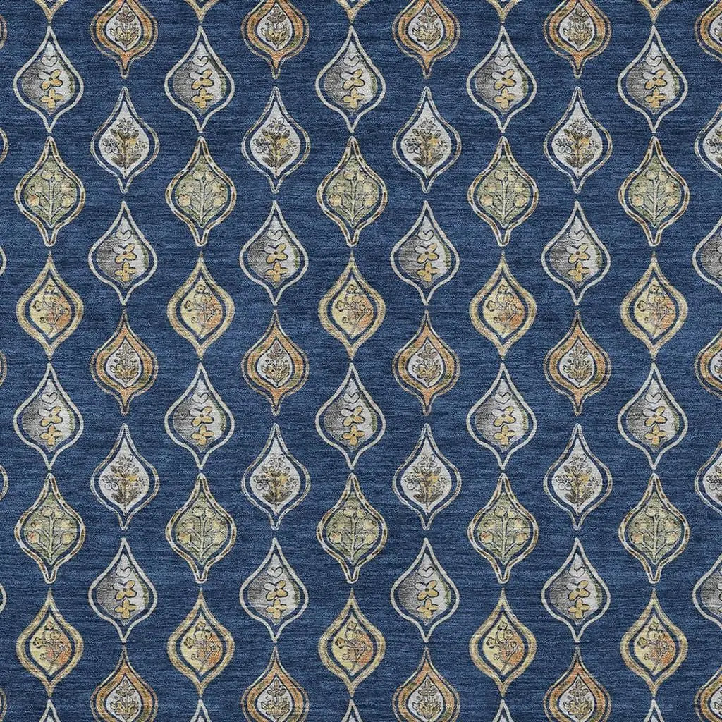 8' X 10' Navy Blue And Blue Floral Washable Indoor Outdoor Area Rug Homeroots Outdoor