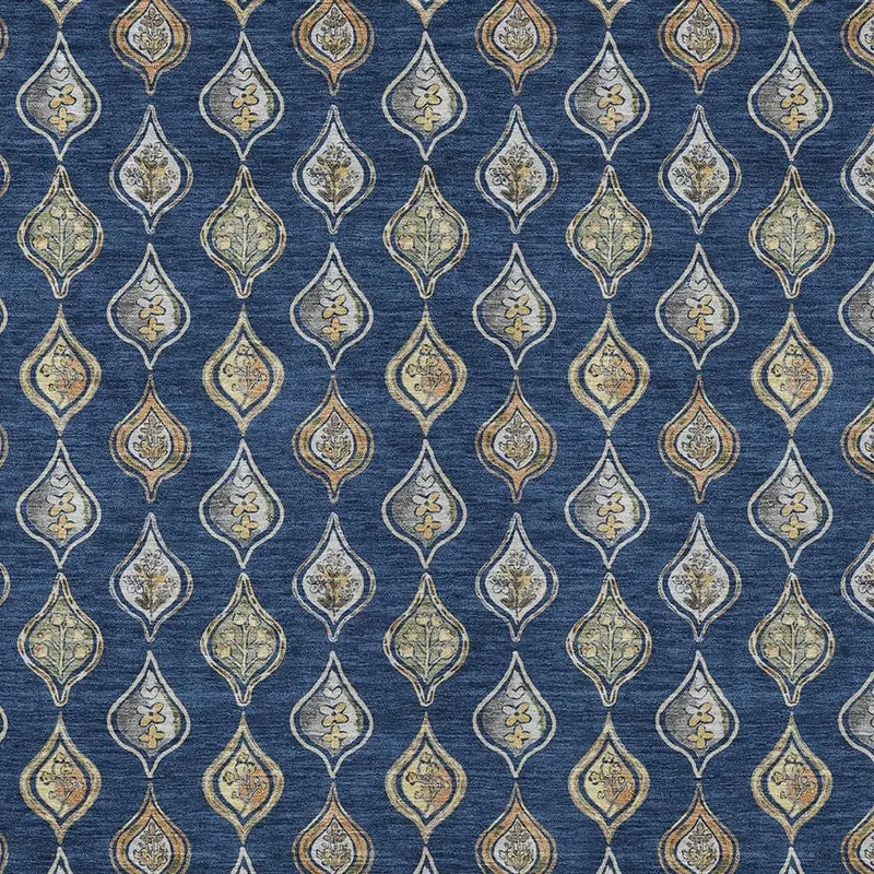 8' X 10' Navy Blue And Blue Floral Washable Indoor Outdoor Area Rug Homeroots Outdoor