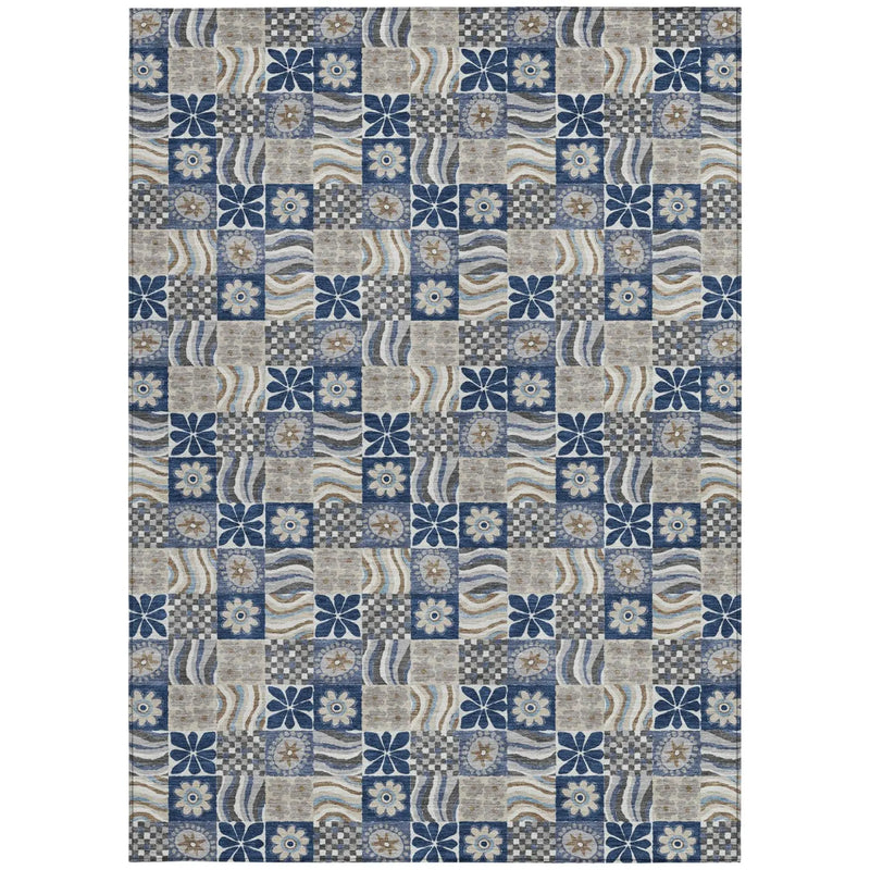 8' X 10' Navy Blue And Blue Floral Washable Indoor Outdoor Area Rug Homeroots Outdoor