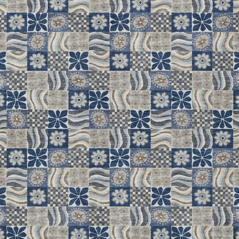 8' X 10' Navy Blue And Blue Floral Washable Indoor Outdoor Area Rug Homeroots Outdoor