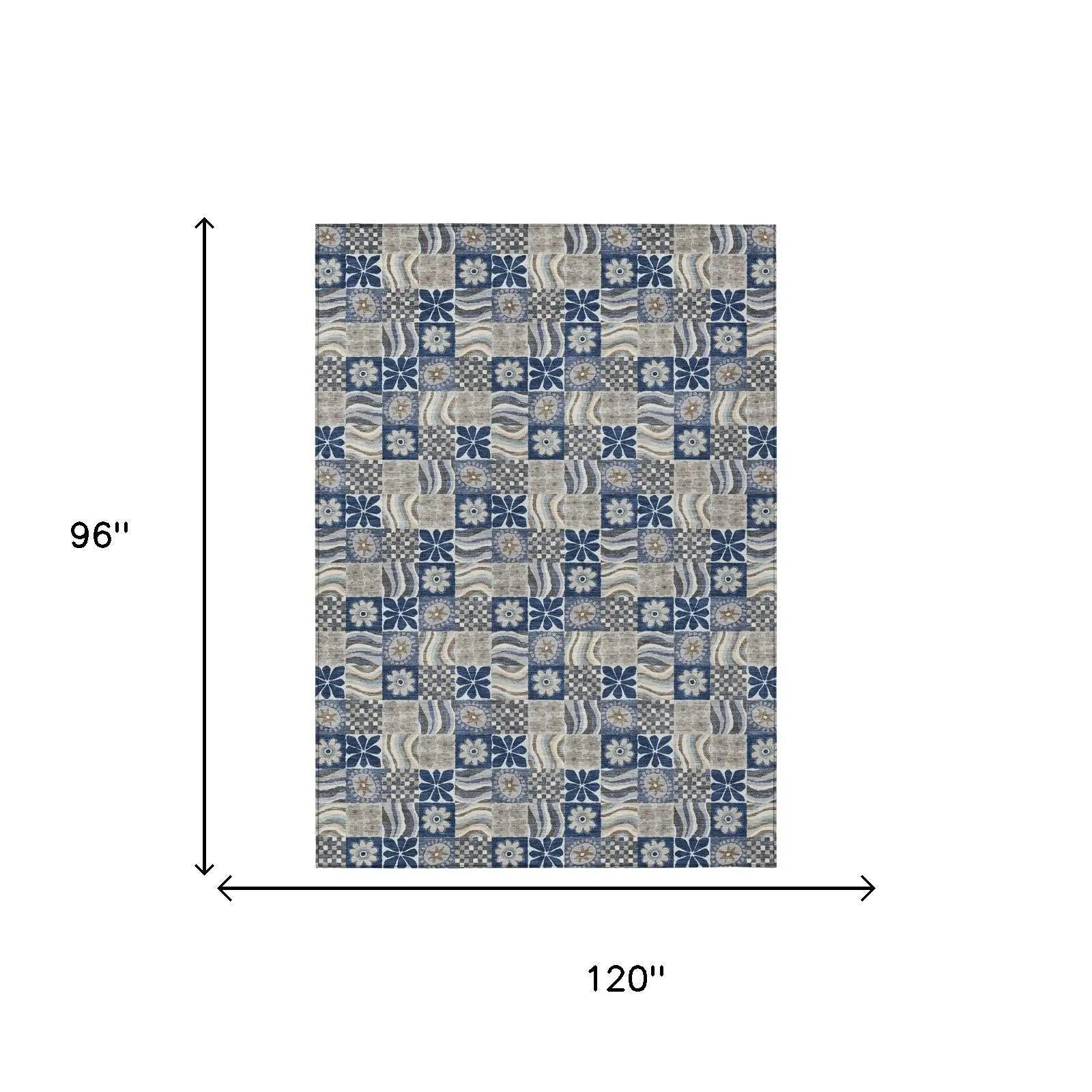 8' X 10' Navy Blue And Blue Floral Washable Indoor Outdoor Area Rug Homeroots Outdoor