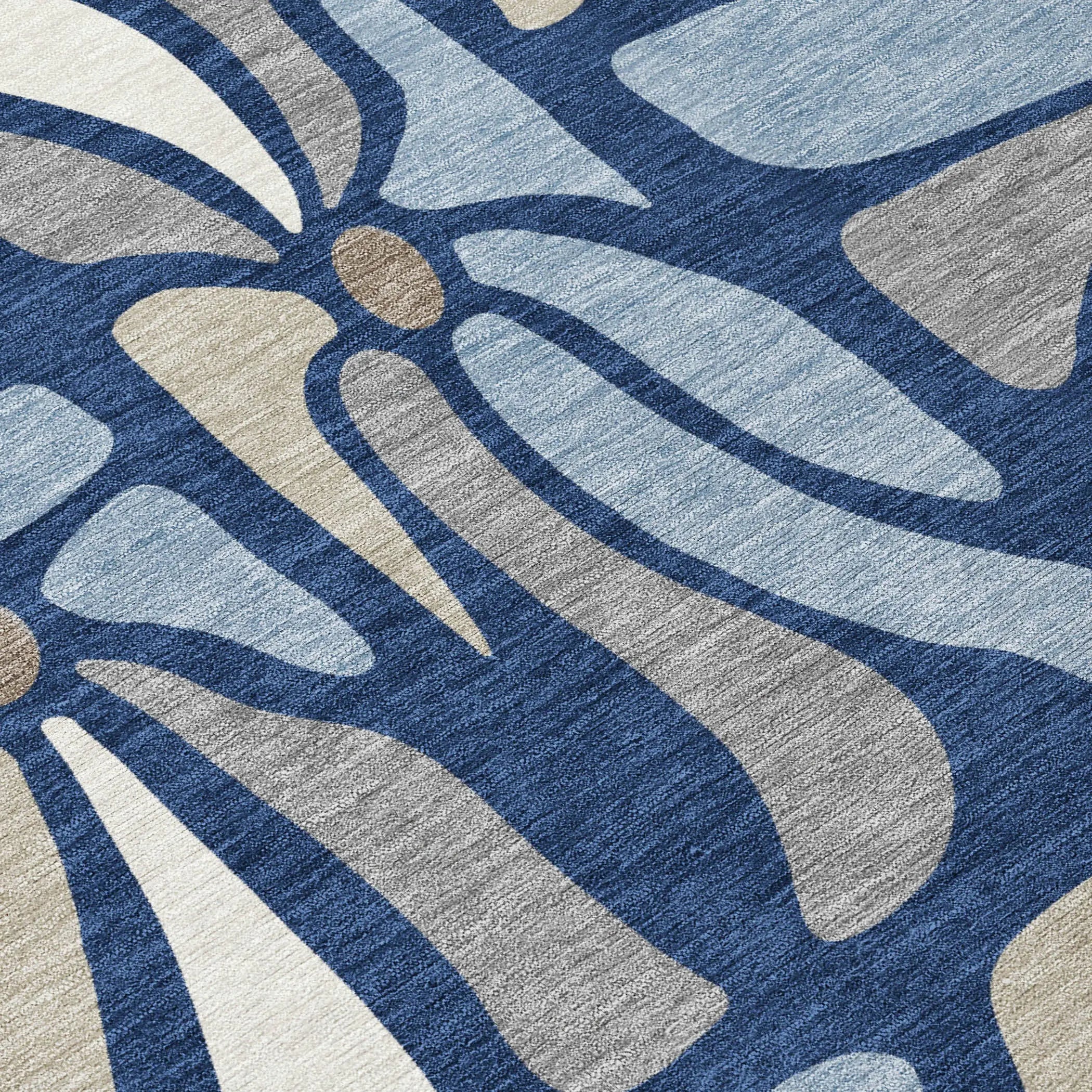 8' X 10' Navy Blue And Blue Floral Washable Indoor Outdoor Area Rug Homeroots Outdoor