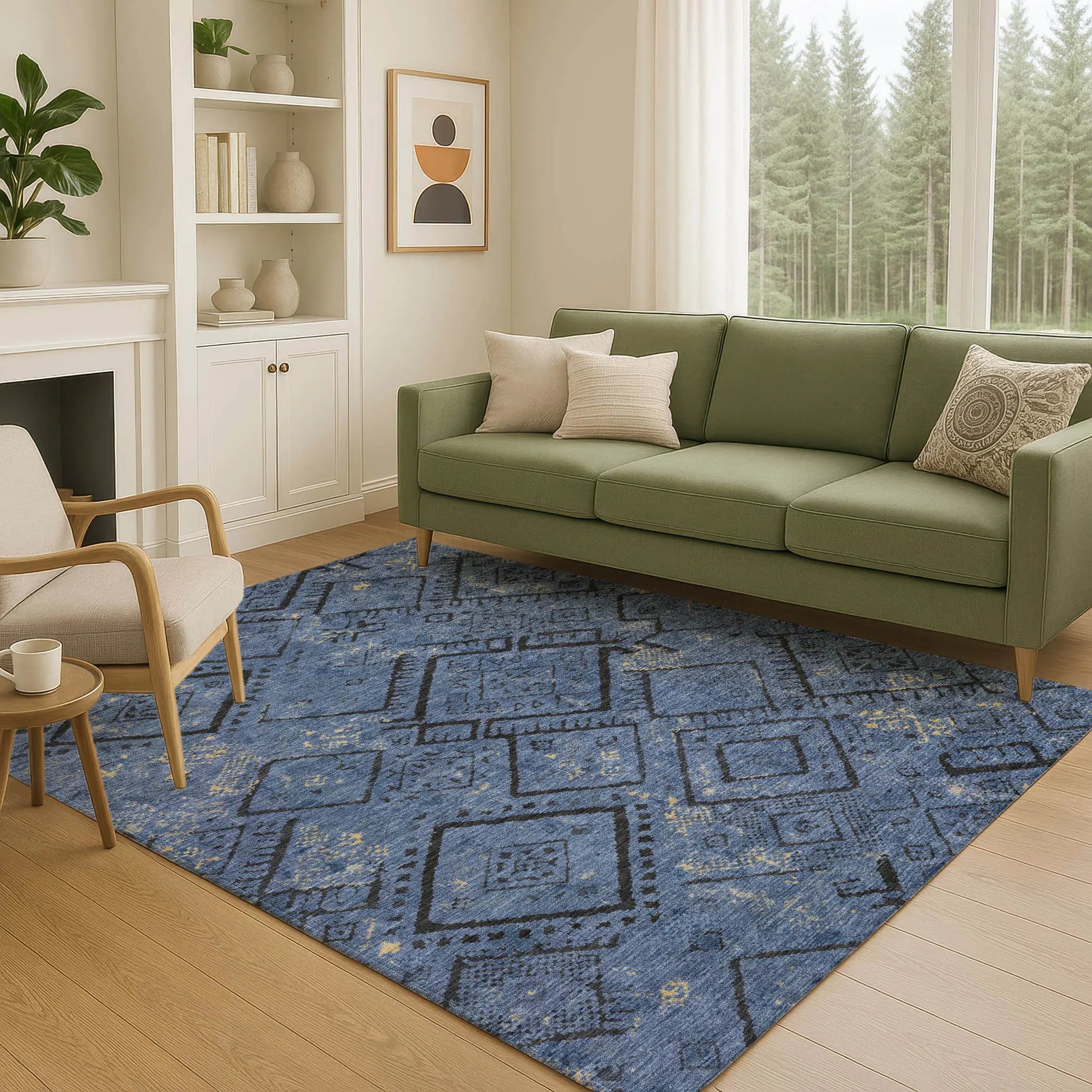 8' X 10' Navy Blue And Blue Geometric Washable Indoor Outdoor Area Rug Homeroots Outdoor
