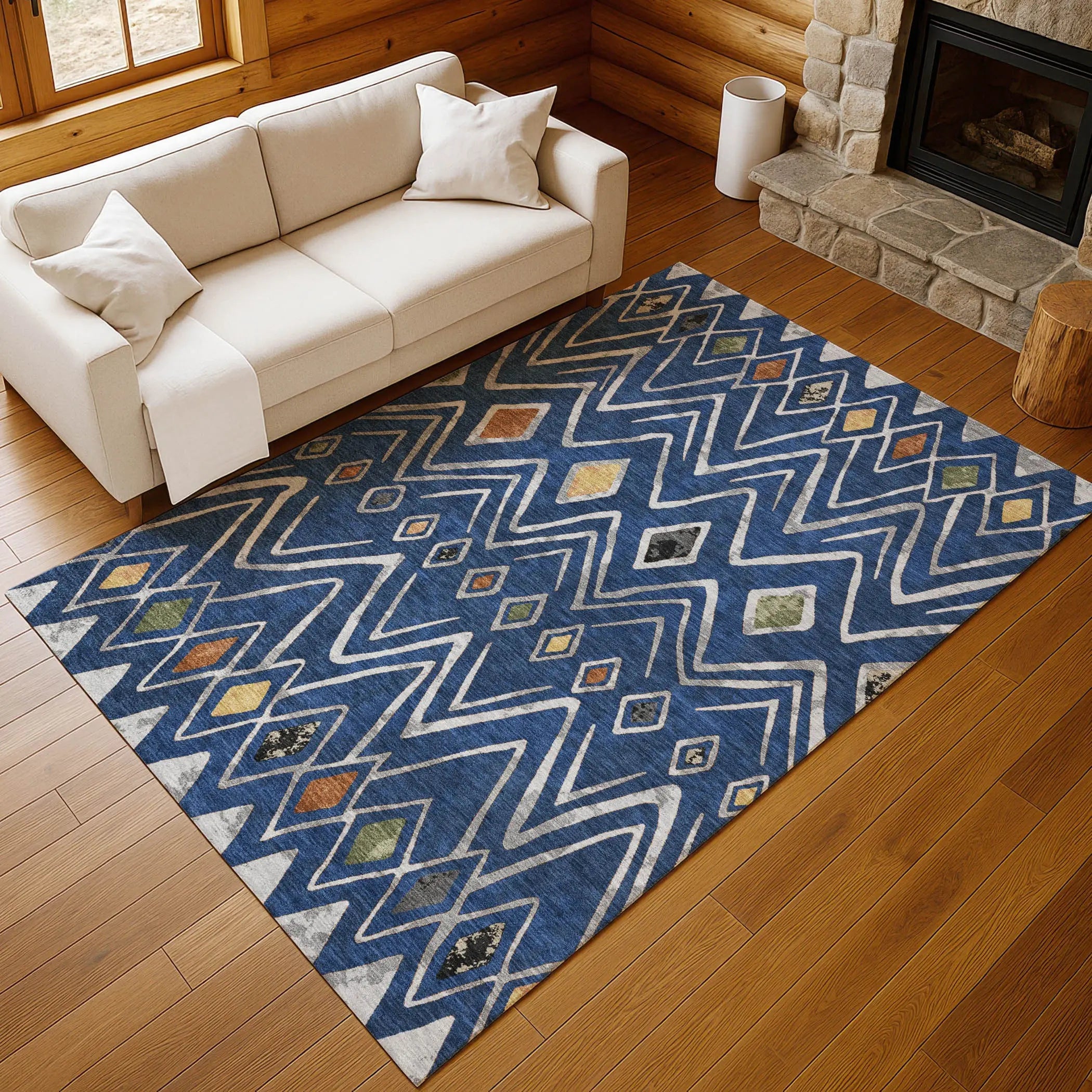 8' X 10' Navy Blue And Blue Geometric Washable Indoor Outdoor Area Rug Homeroots Outdoor
