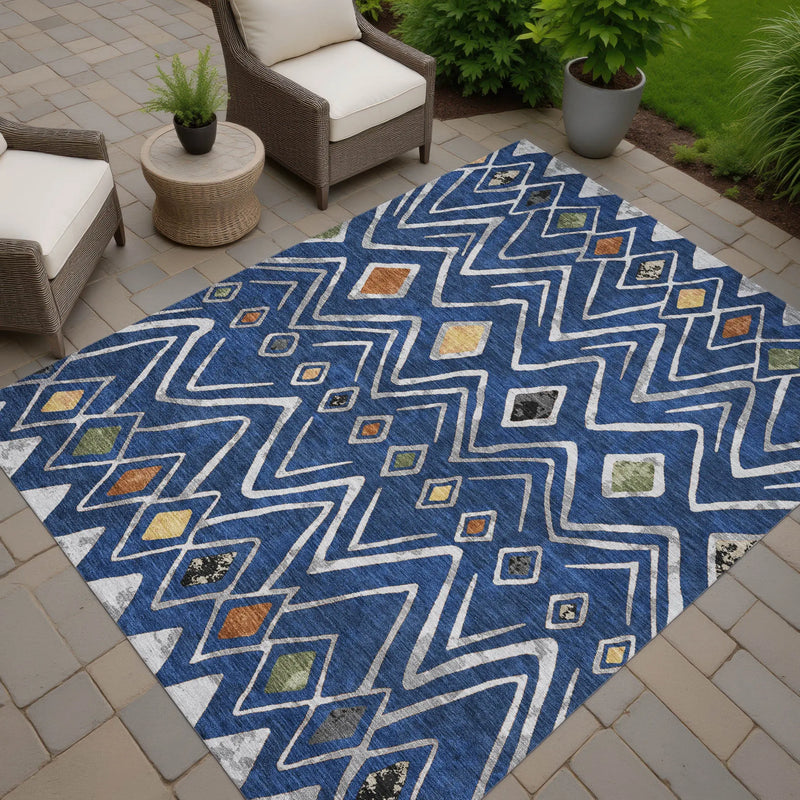 8' X 10' Navy Blue And Blue Geometric Washable Indoor Outdoor Area Rug Homeroots Outdoor