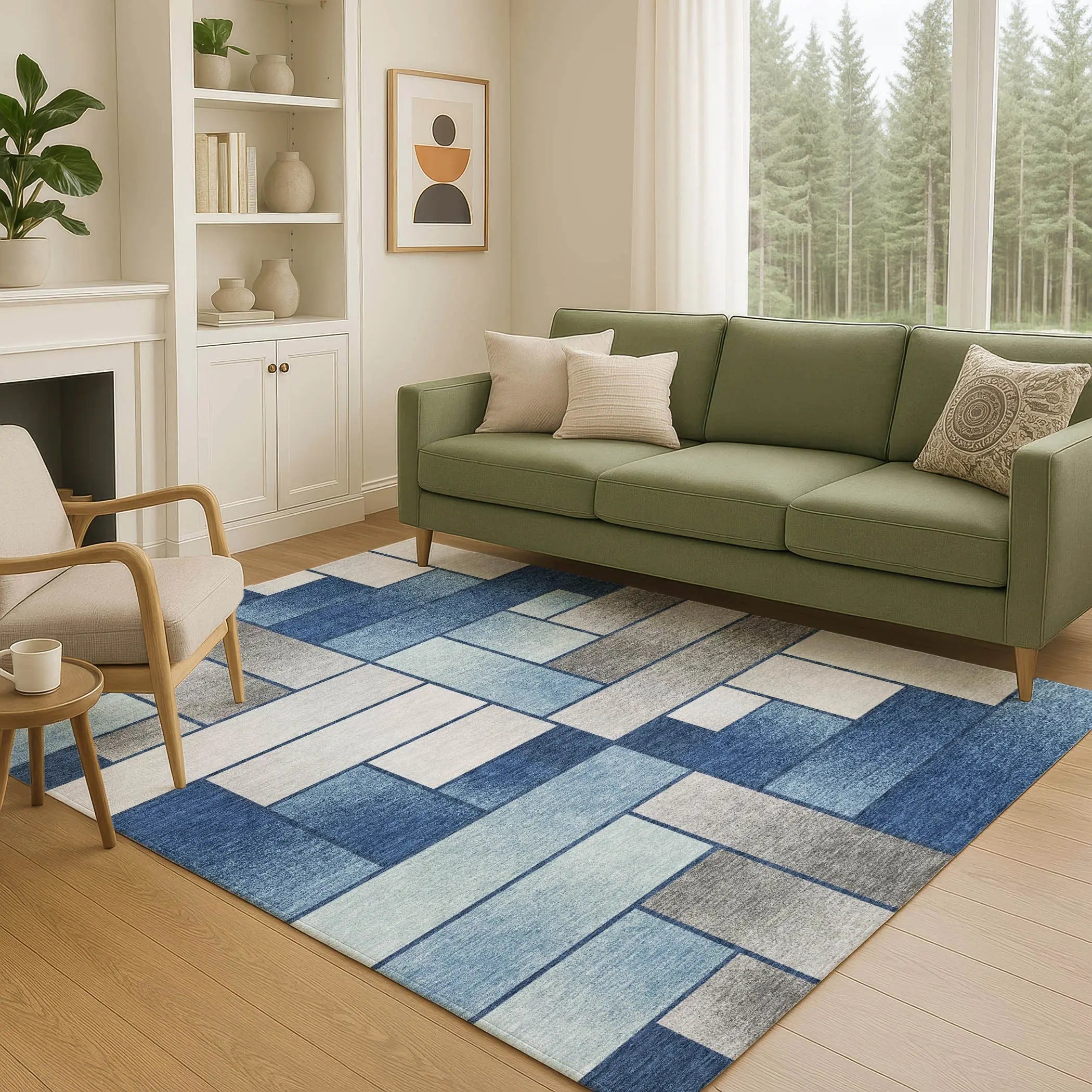 8' X 10' Navy Blue And Blue Geometric Washable Indoor Outdoor Area Rug Homeroots Outdoor