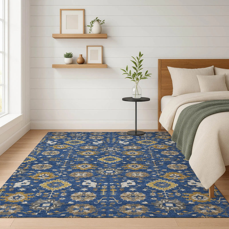 8' X 10' Navy Blue And Blue Geometric Washable Indoor Outdoor Area Rug Homeroots Outdoor