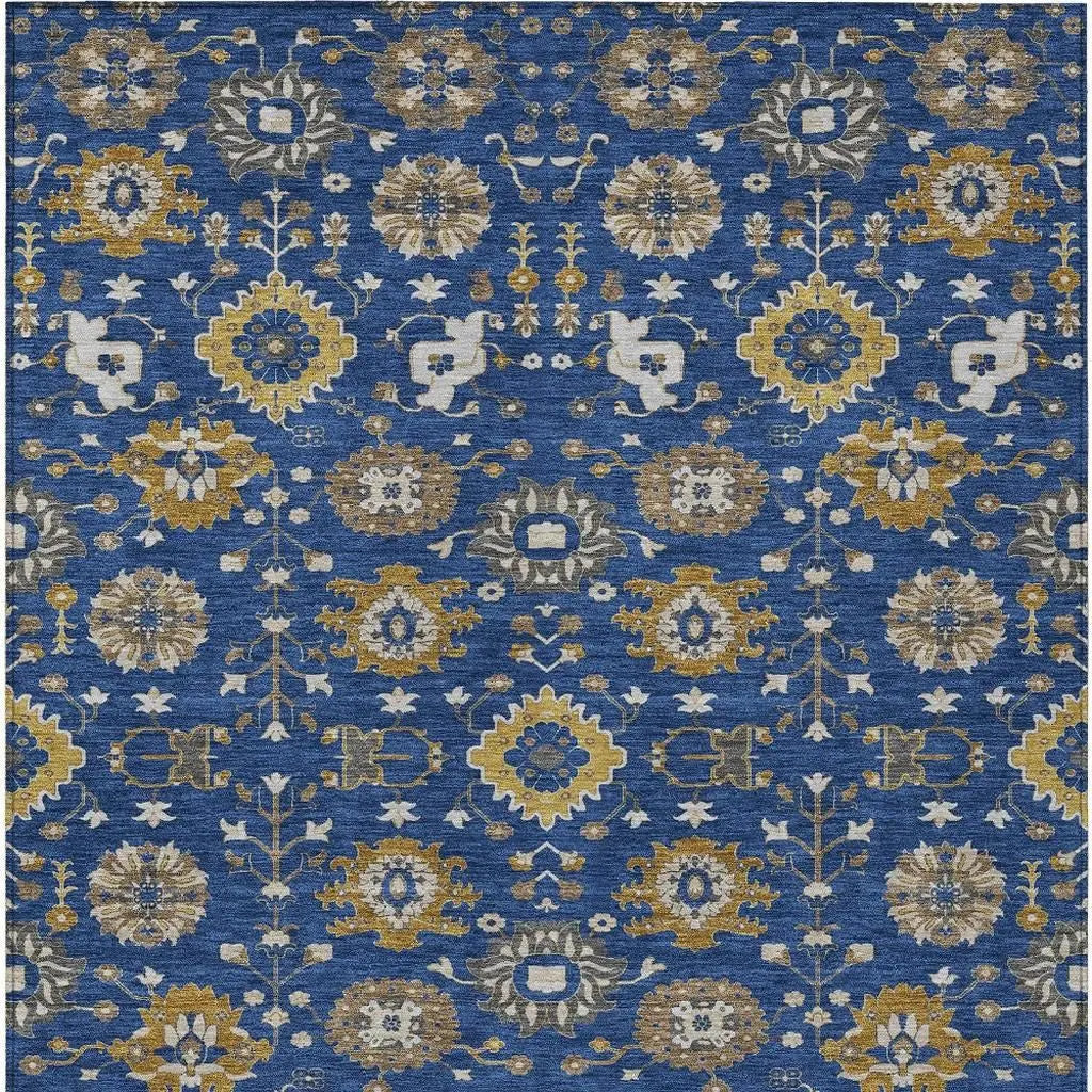 8' X 10' Navy Blue And Blue Geometric Washable Indoor Outdoor Area Rug Homeroots Outdoor