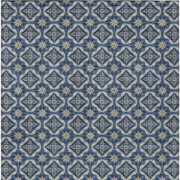 8' X 10' Navy Blue And Blue Geometric Washable Indoor Outdoor Area Rug Homeroots Outdoor