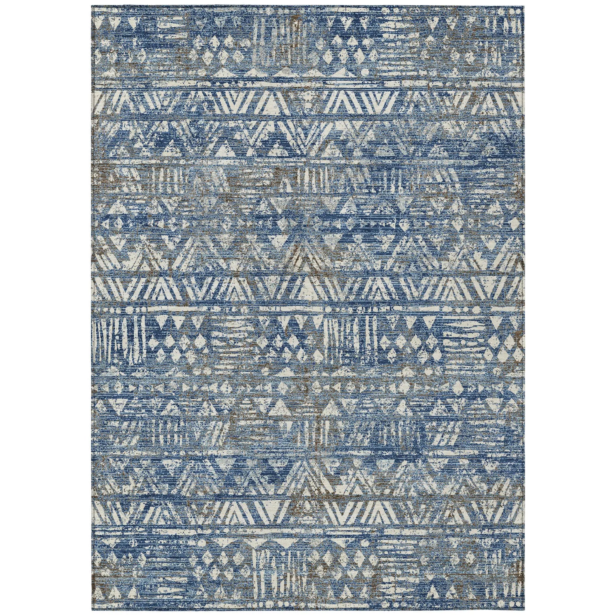 8' X 10' Navy Blue And Blue Geometric Washable Indoor Outdoor Area Rug Homeroots Outdoor