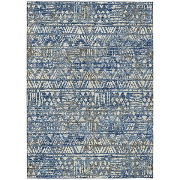 8' X 10' Navy Blue And Blue Geometric Washable Indoor Outdoor Area Rug Homeroots Outdoor