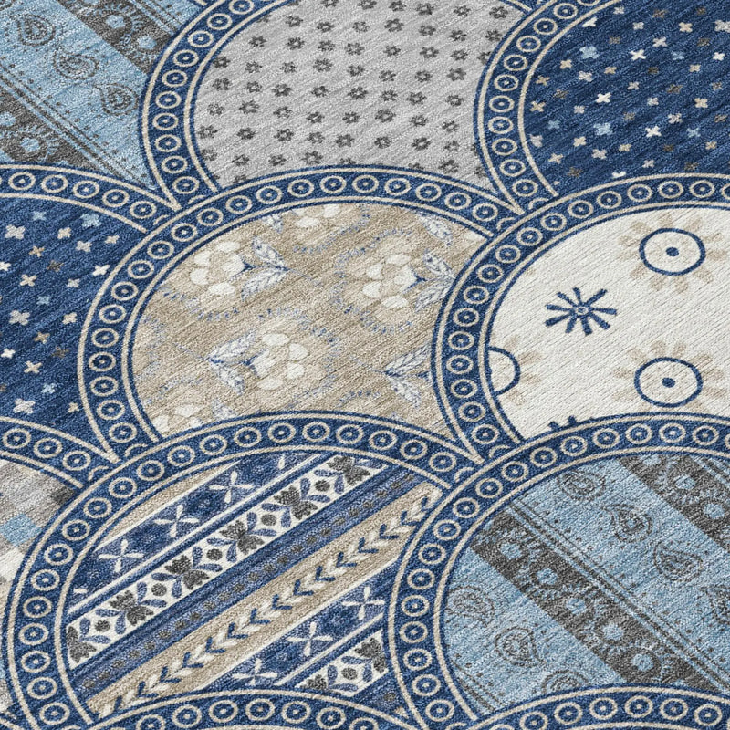 8' X 10' Navy Blue And Blue Geometric Washable Indoor Outdoor Area Rug Homeroots Outdoor