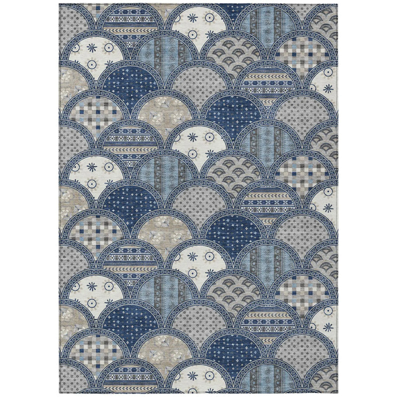 8' X 10' Navy Blue And Blue Geometric Washable Indoor Outdoor Area Rug Homeroots Outdoor