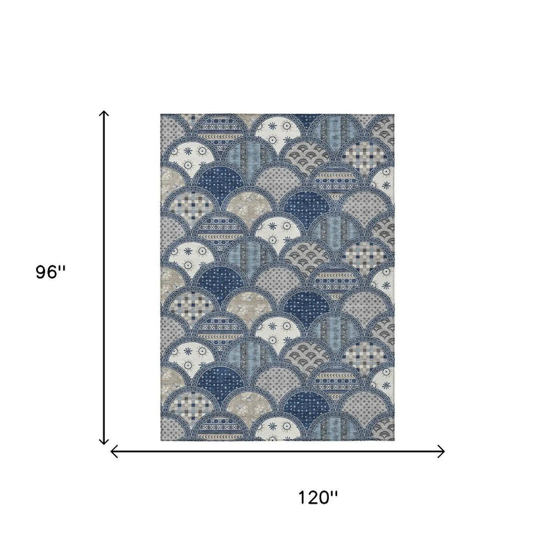 8' X 10' Navy Blue And Blue Geometric Washable Indoor Outdoor Area Rug Homeroots Outdoor