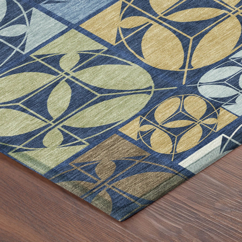 8' X 10' Navy Blue And Blue Geometric Washable Indoor Outdoor Area Rug Homeroots Outdoor