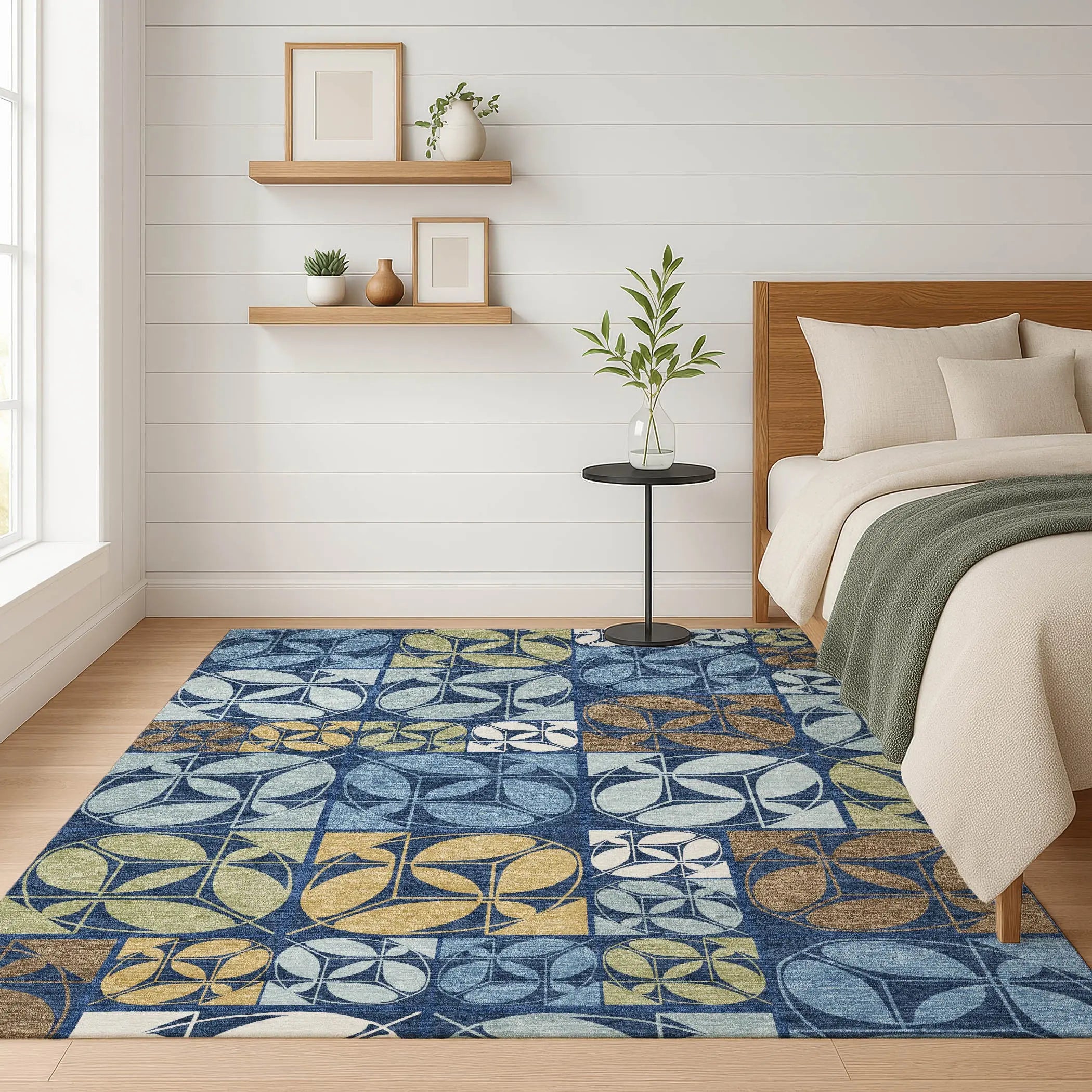 8' X 10' Navy Blue And Blue Geometric Washable Indoor Outdoor Area Rug Homeroots Outdoor