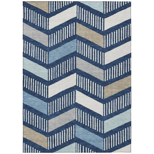 8' X 10' Navy Blue And Blue Geometric Washable Indoor Outdoor Area Rug Homeroots Outdoor
