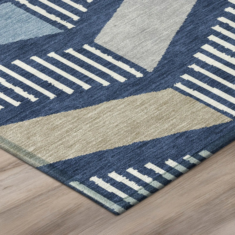 8' X 10' Navy Blue And Blue Geometric Washable Indoor Outdoor Area Rug Homeroots Outdoor