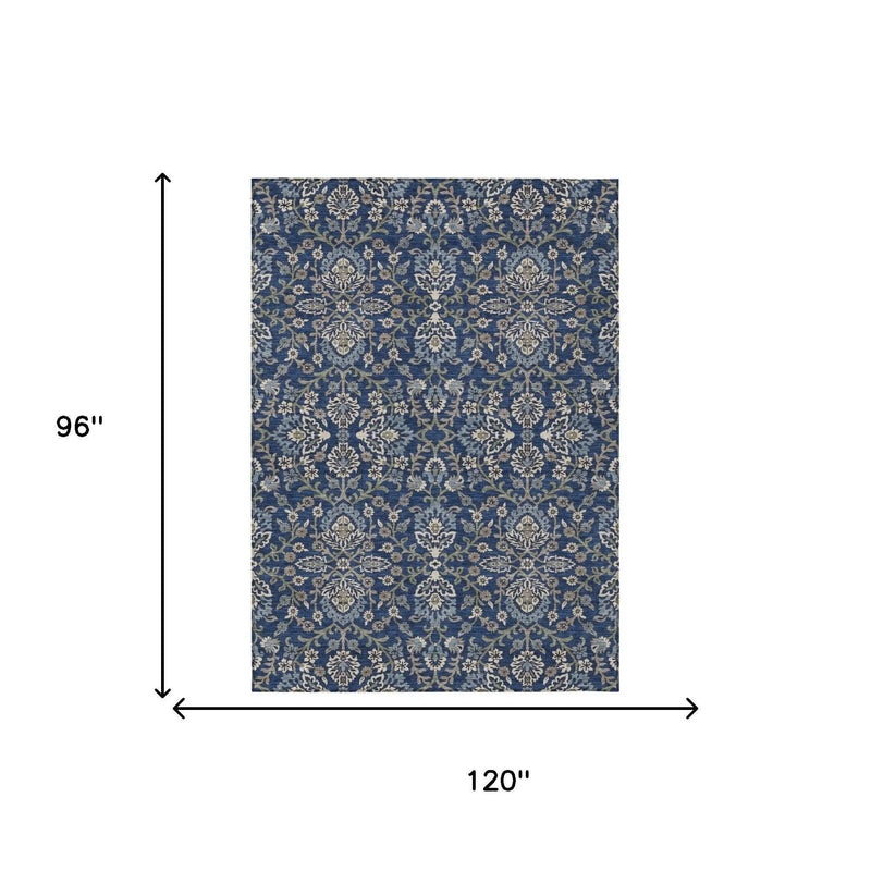 8' X 10' Navy Blue And Blue Geometric Washable Indoor Outdoor Area Rug Homeroots Outdoor