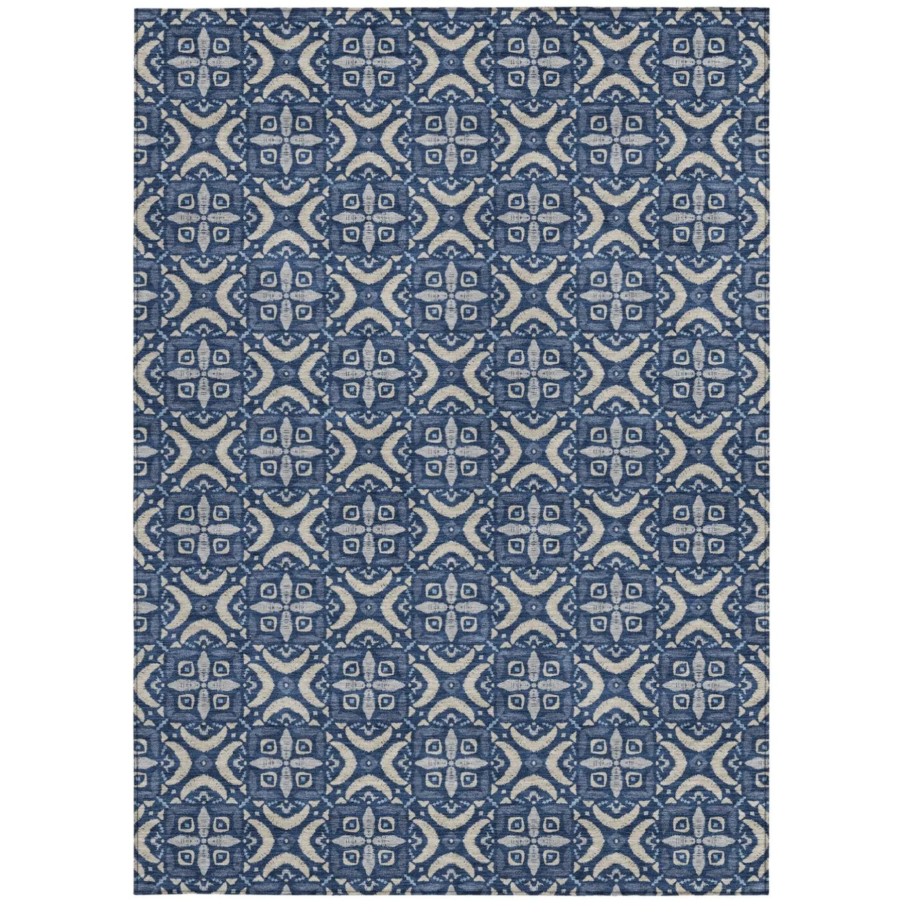 8' X 10' Navy Blue And Blue Geometric Washable Indoor Outdoor Area Rug Homeroots Outdoor