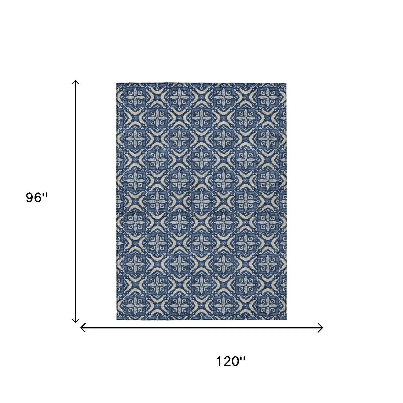 8' X 10' Navy Blue And Blue Geometric Washable Indoor Outdoor Area Rug Homeroots Outdoor