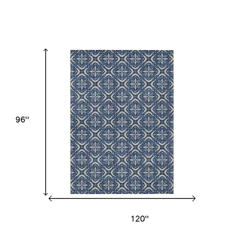 8' X 10' Navy Blue And Blue Geometric Washable Indoor Outdoor Area Rug Homeroots Outdoor