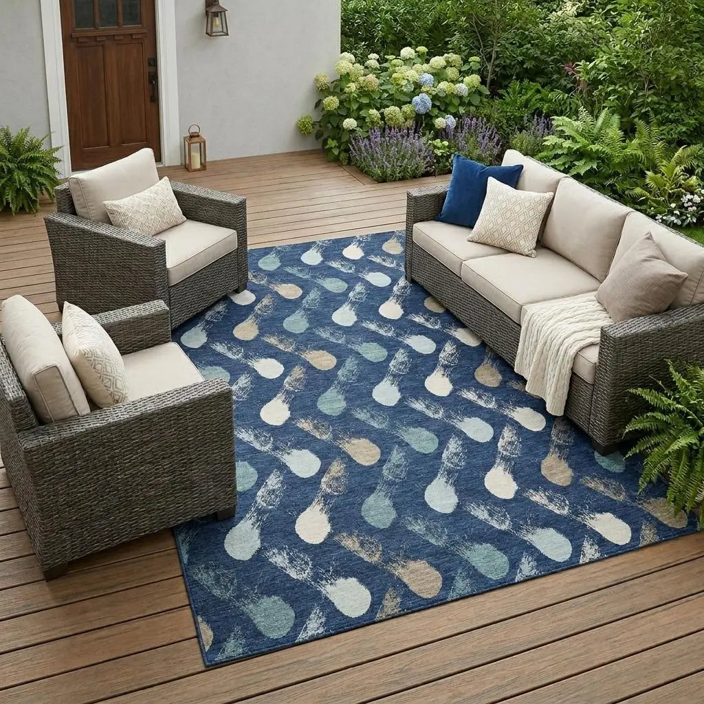 8' X 10' Navy Blue And Blue Geometric Washable Indoor Outdoor Area Rug Homeroots Outdoor