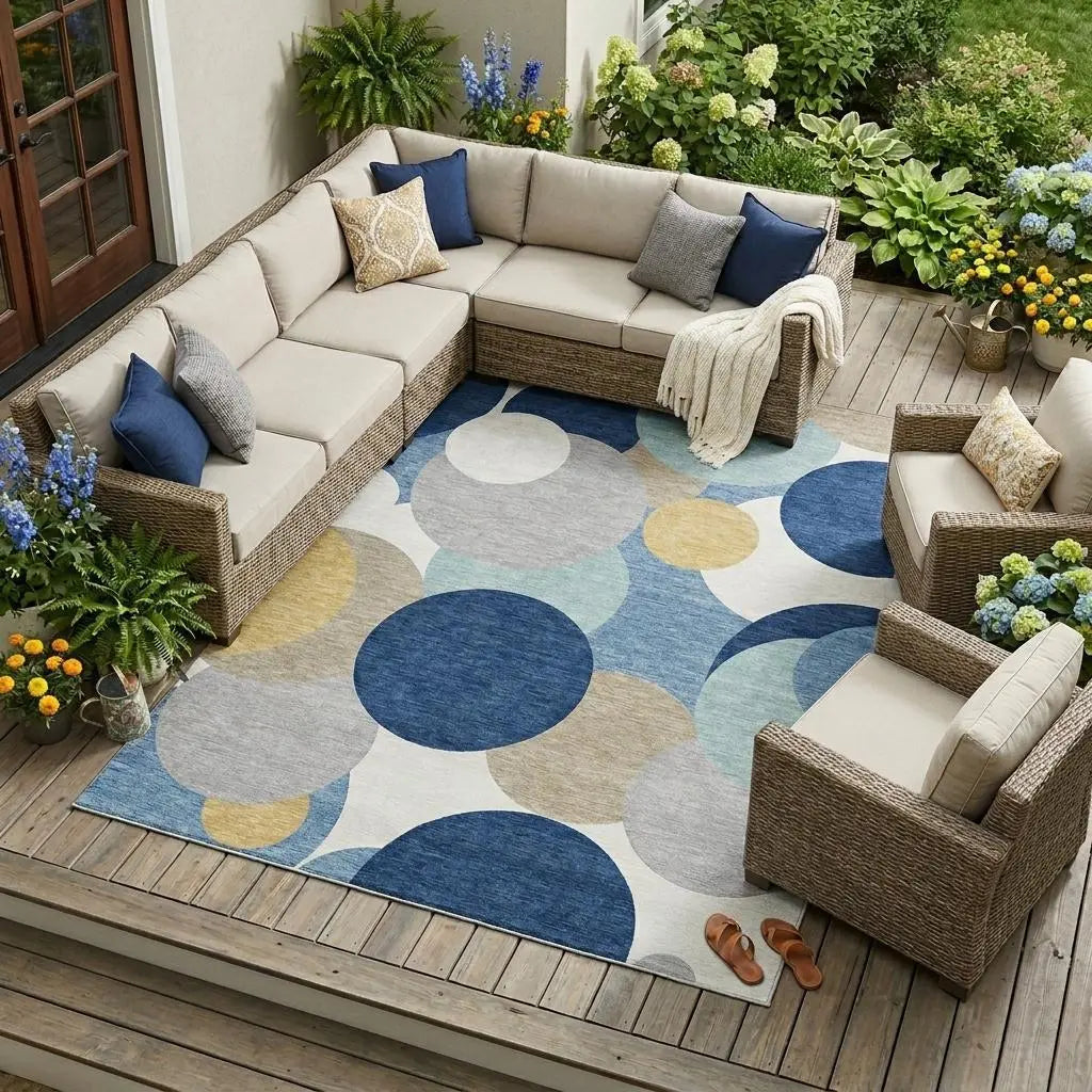 8' X 10' Navy Blue And Blue Geometric Washable Indoor Outdoor Area Rug Homeroots Outdoor