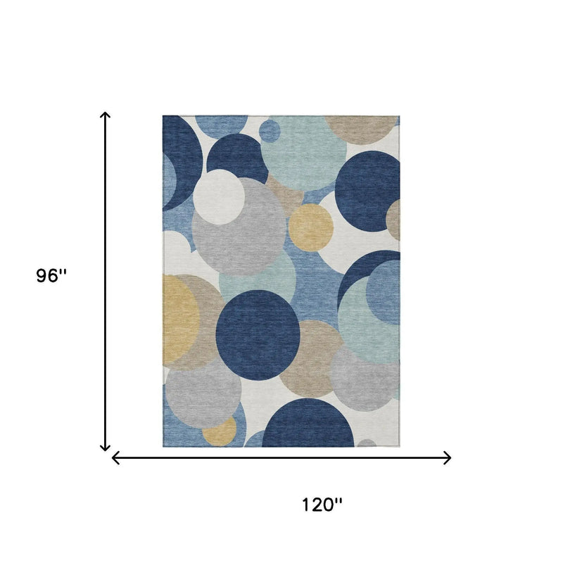 8' X 10' Navy Blue And Blue Geometric Washable Indoor Outdoor Area Rug Homeroots Outdoor