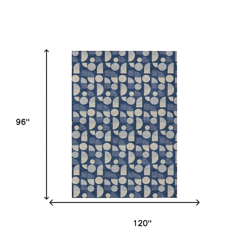 8' X 10' Navy Blue And Blue Geometric Washable Indoor Outdoor Area Rug Homeroots Outdoor
