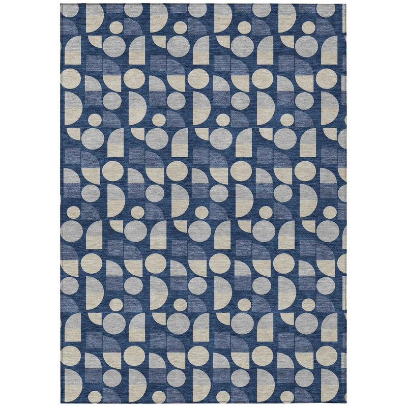 8' X 10' Navy Blue And Blue Geometric Washable Indoor Outdoor Area Rug Homeroots Outdoor