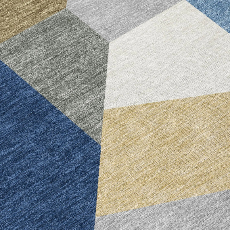 8' X 10' Navy Blue And Blue Geometric Washable Indoor Outdoor Area Rug Homeroots Outdoor