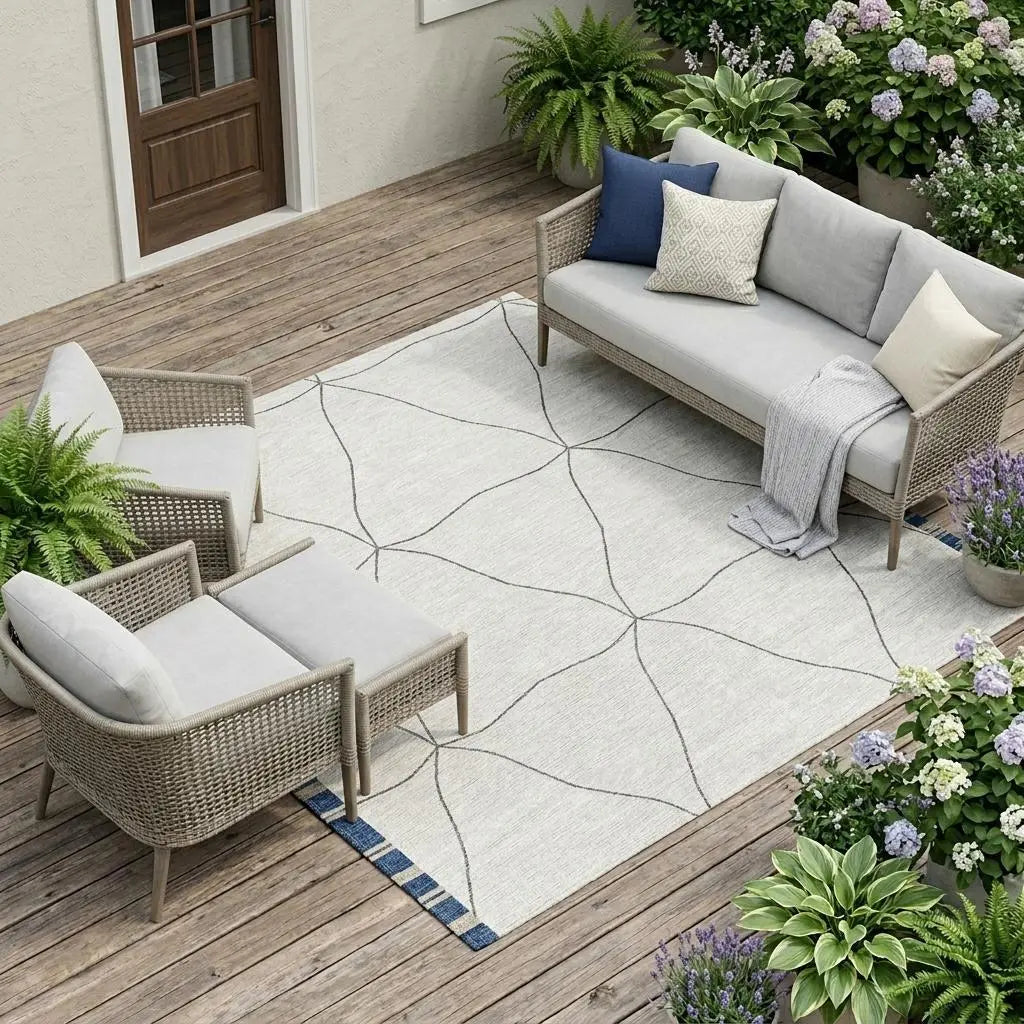 8' X 10' Navy Blue And Blue Geometric Washable Indoor Outdoor Area Rug Homeroots Outdoor