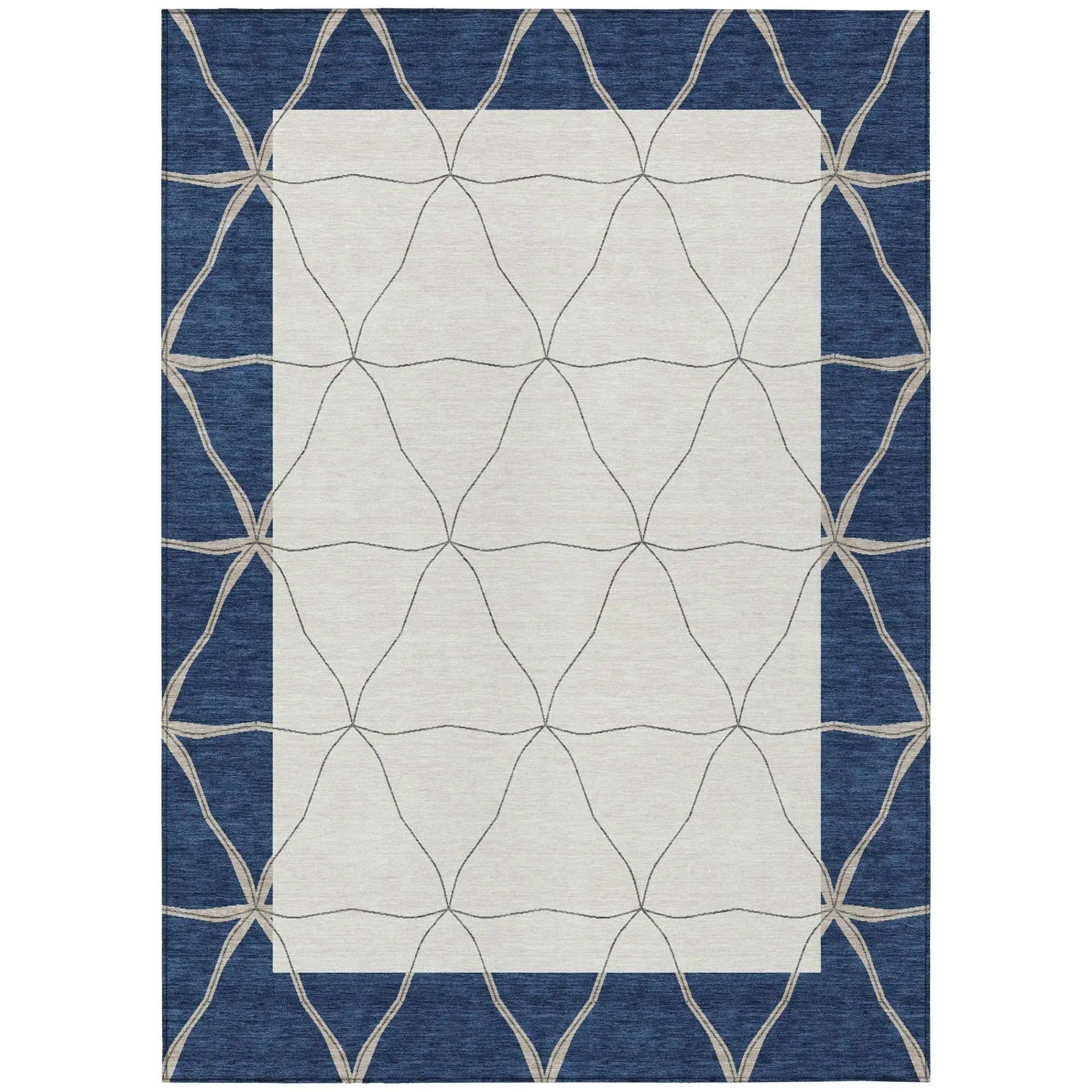 8' X 10' Navy Blue And Blue Geometric Washable Indoor Outdoor Area Rug Homeroots Outdoor