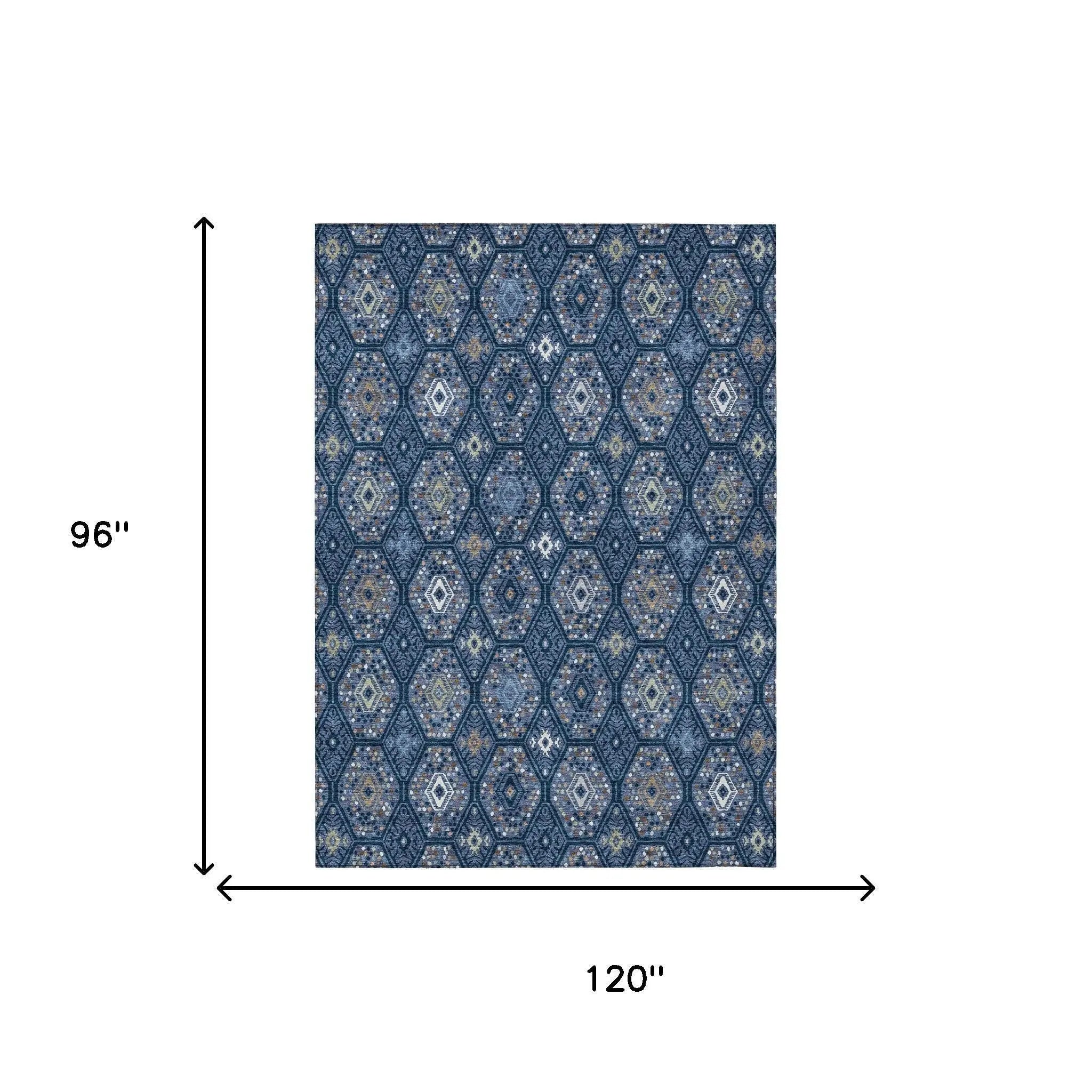 8' X 10' Navy Blue And Blue Geometric Washable Indoor Outdoor Area Rug Homeroots Outdoor