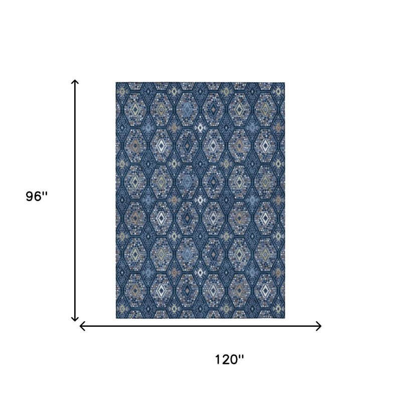 8' X 10' Navy Blue And Blue Geometric Washable Indoor Outdoor Area Rug Homeroots Outdoor